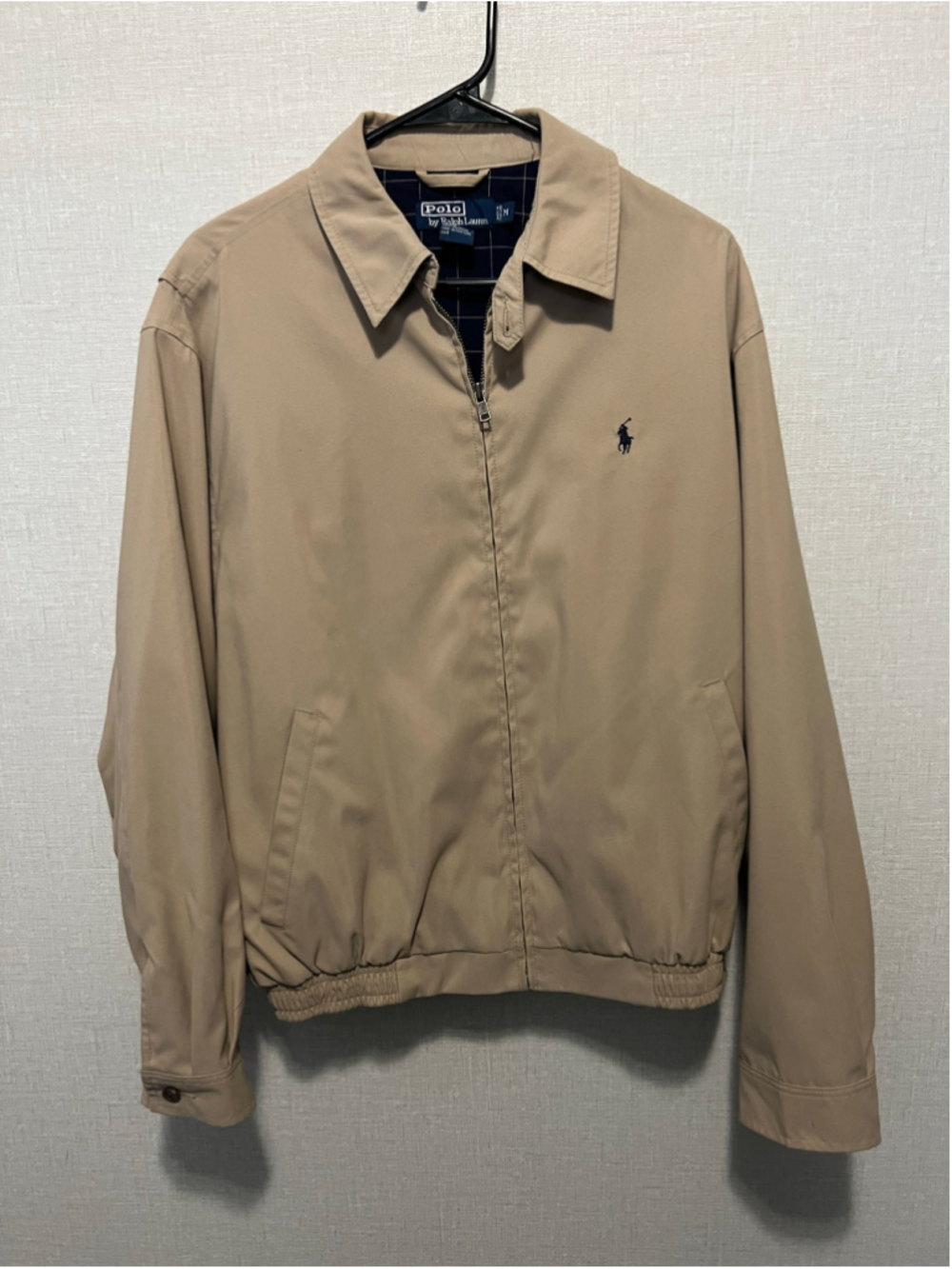 Polo Ralph Lauren Tan Harrington Bomber Zip Up Jacket With Blue Embroidered Logo